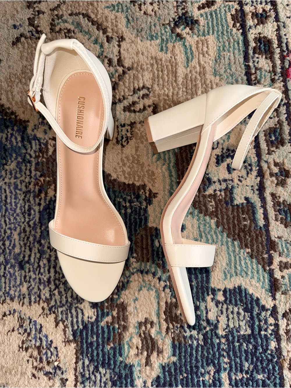 Cushionaire Women's Ivory Ankle-Strap Block Heel
